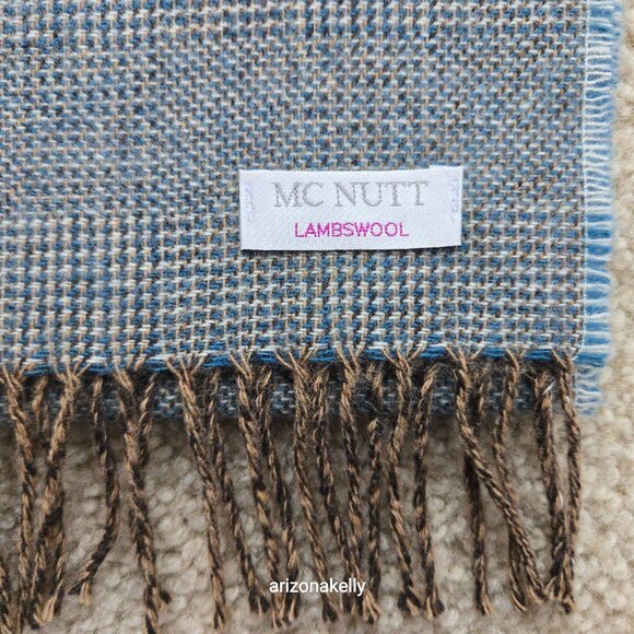 NWOT McNutt Lambswool Scarf Blue Brown - Picture 4 of 13